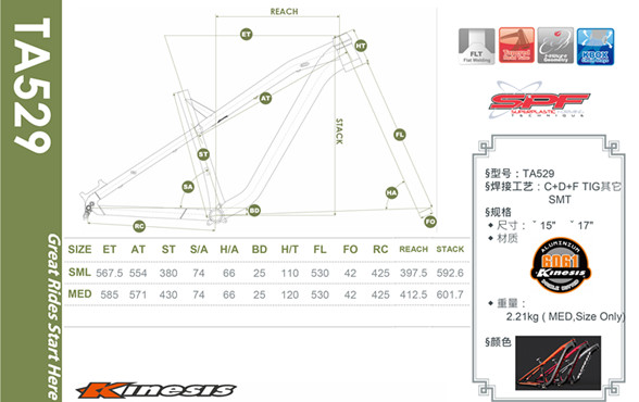 KINESIS TA529 Aleación de aluminio 27.5 pulgadas/650B All Mountain/Am Hardtail Mtb marco para bicicleta de montaña 9
