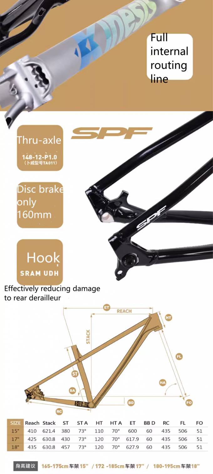 29er aleación de aluminio XC marco de bicicleta de montaña Cable interno de enrutamiento 148 * 12mm a través del eje 2